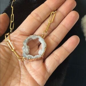 14K Gold-Plated Chain Necklace with White Geode Pendant